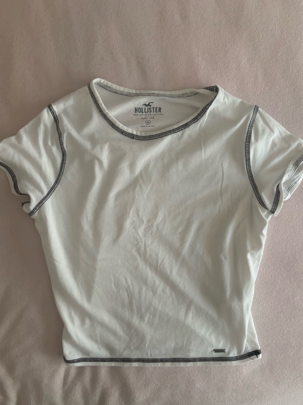 Hollister White Tee with Black Contrast Stitching
